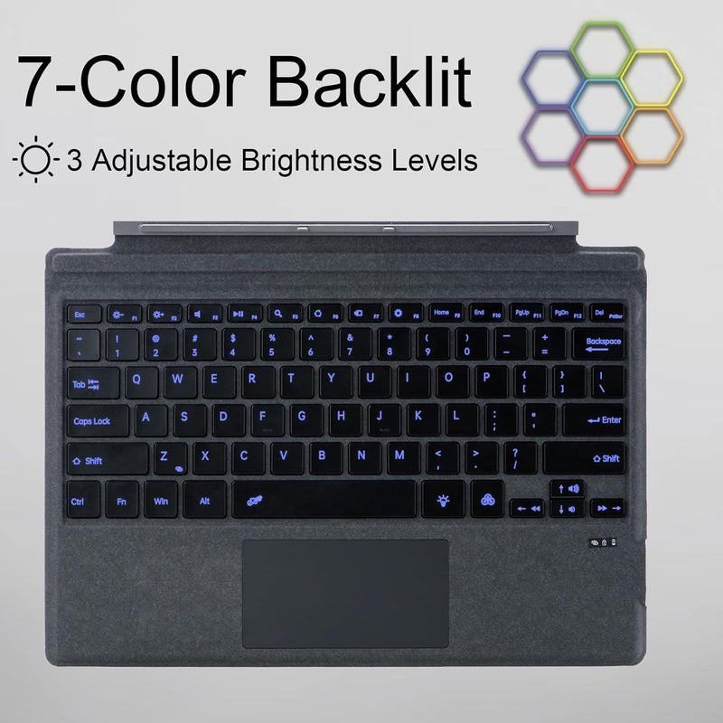 Mobee Type Cover for Microsoft Surface Pro 7+/ Pro 7 / Pro 6 / Pro 5 / Pro 4 / Pro 3, Bluetooch Type Keyboard with Multi-Touch Trackpad, Ultra Silm (Charcoal with Backlit) - Image 4